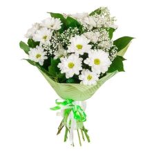 №174    Букет из 3 кустовых хризантем с гипсофилой.