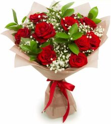 № 452  Букет из 11 красных роз с зеленью.